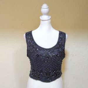 Vintage Kamsau Navy Beaded Cropped CamisoleTop Size Medium